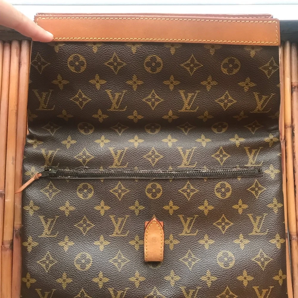 Louis Vuitton Brown Monogram Clutch with Tan Strap